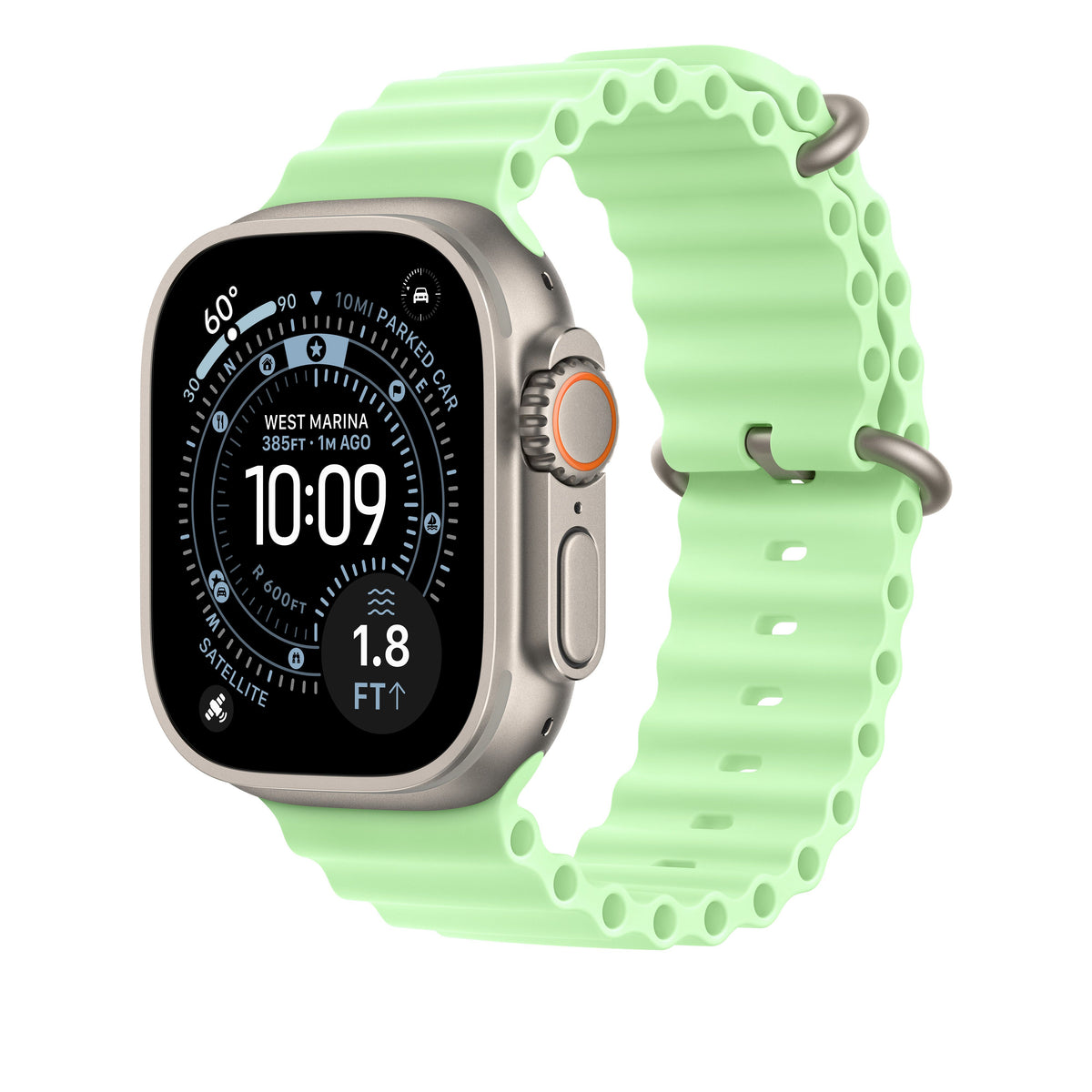 Prodloužení Oceánského řemínku pro Apple Watch 44/45/46/49 mm Apple neonově zelené prodloužení - provedení z přírodního titanu - bonami.click