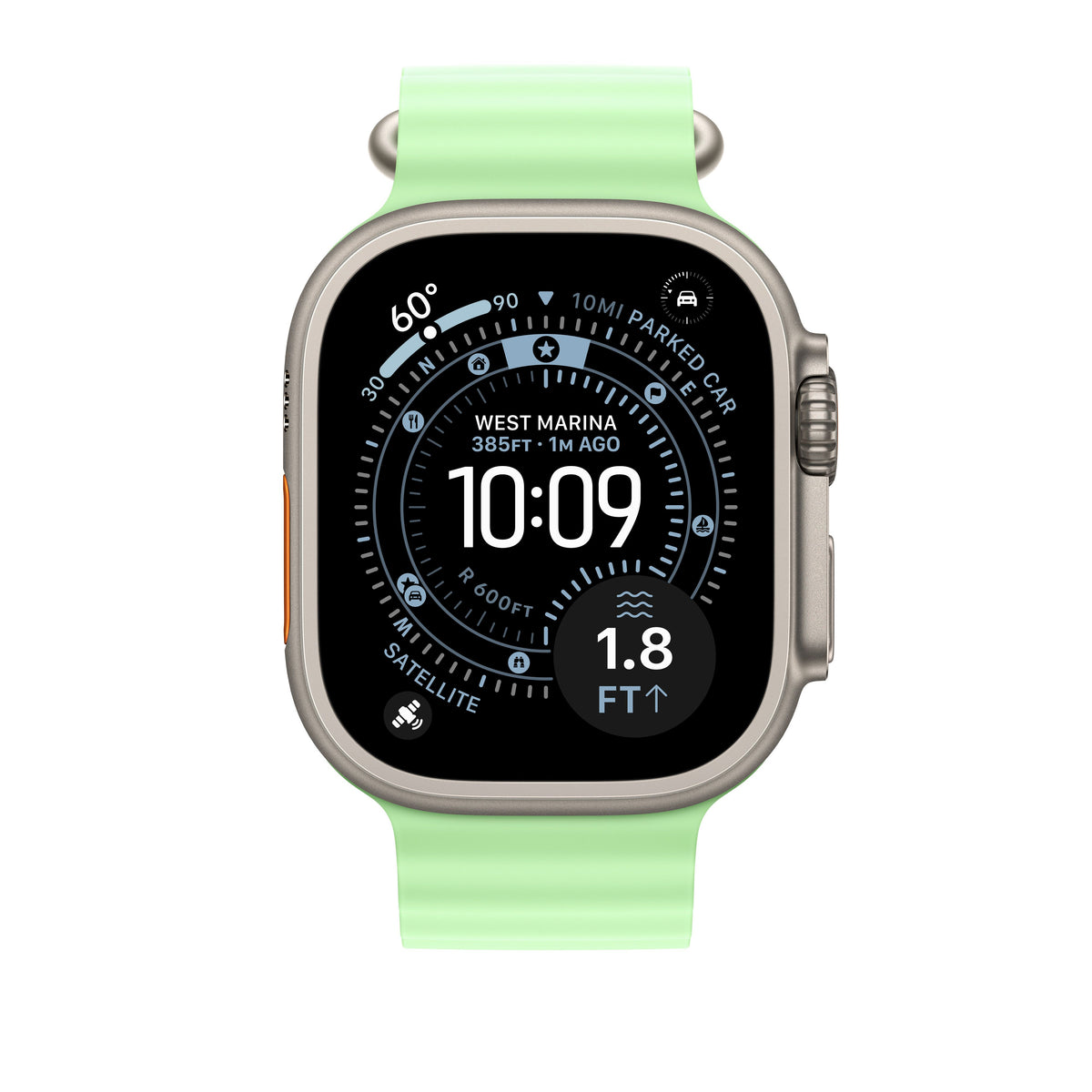 Prodloužení Oceánského řemínku pro Apple Watch 44/45/46/49 mm Apple neonově zelené prodloužení - provedení z přírodního titanu - bonami.click