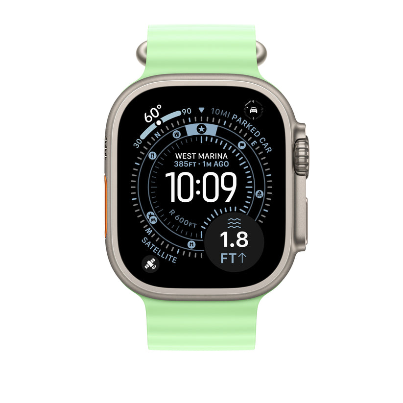 Prodloužení Oceánského řemínku pro Apple Watch 44/45/46/49 mm Apple neonově zelené prodloužení - provedení z přírodního titanu - bonami.click