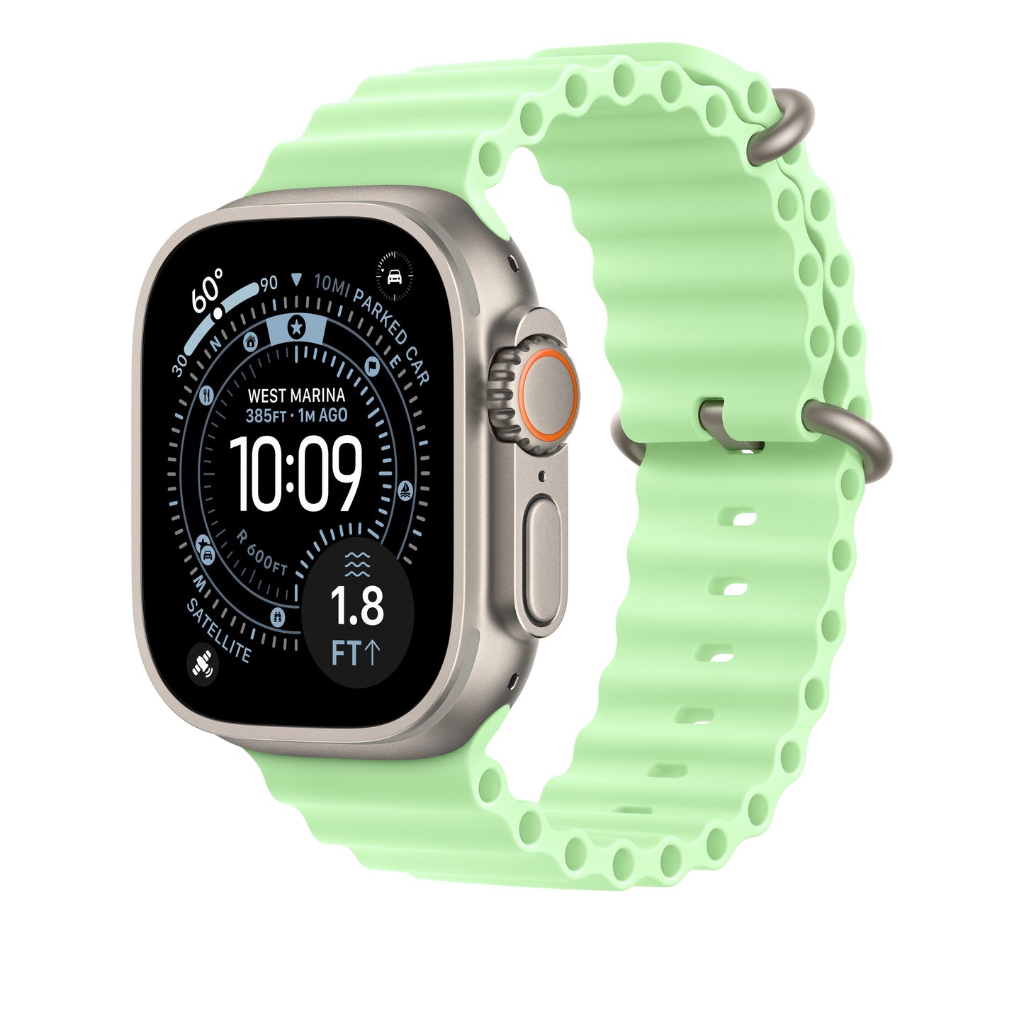 Řemínek pro Apple Watch 44/45/46/49 mm Apple neonově zelený Oceánský - provedení z přírodního titanu - bonami.click