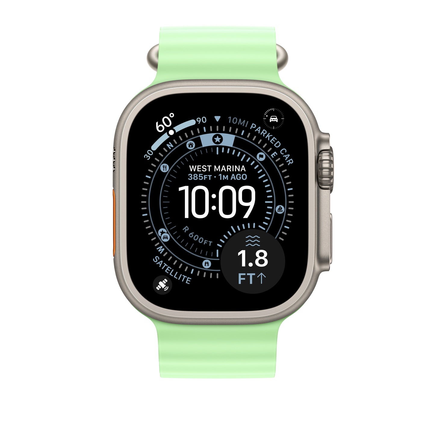 Řemínek pro Apple Watch 44/45/46/49 mm Apple neonově zelený Oceánský - provedení z přírodního titanu - bonami.click