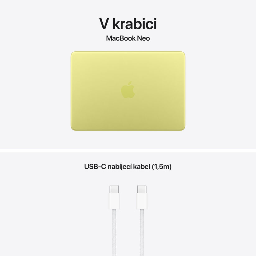 MacBook Neo 13", Apple A18 Pro čip, 6jádrové CPU, 5jádrové GPU, 8 GB, 256GB SSD – citrusově žlutý (otevřený) - bonami.click