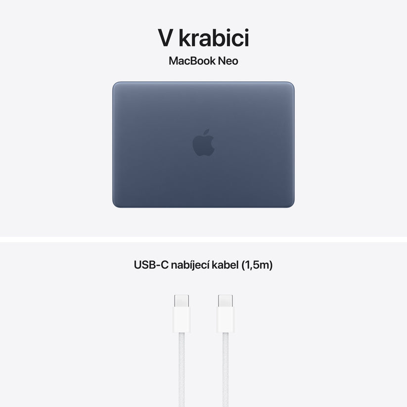 MacBook Neo 13", Apple A18 Pro čip, 6jádrové CPU, 5jádrové GPU, 8 GB, 512GB SSD, Touch ID, INT – indigový (otevřený) - bonami.click
