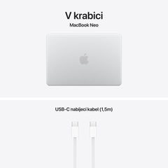 MacBook Neo 13", Apple A18 Pro čip, 6jádrové CPU, 5jádrové GPU, 8 GB, 512GB SSD, Touch ID – stříbrný (otevřený) - bonami.click