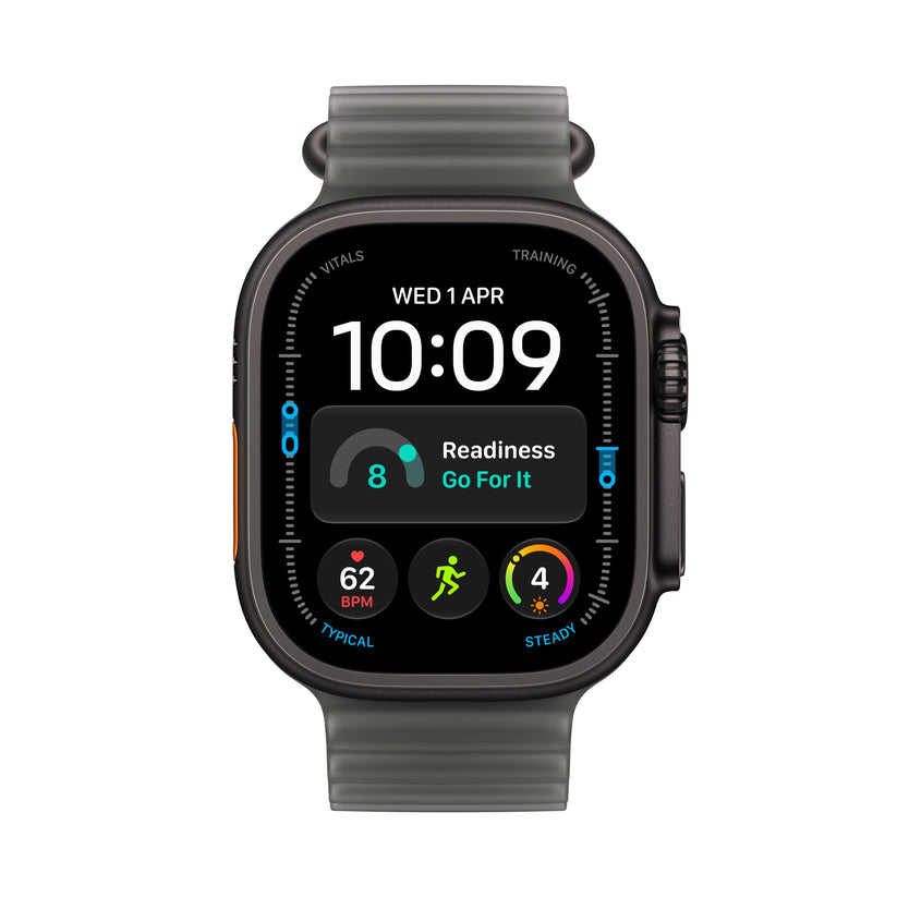 Apple Watch Ultra 4 • GPS + Cellular • 49mm pouzdro z černého titanu • Průsvitně černý Oceánský řemínek - bonami.click