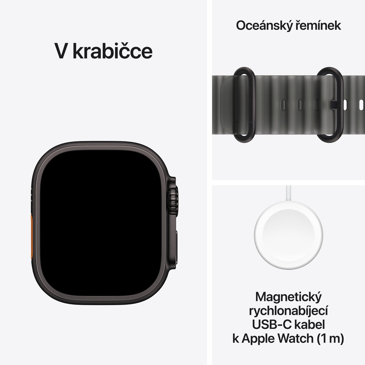 Apple Watch Ultra 4 • GPS + Cellular • 49mm pouzdro z černého titanu • Průsvitně černý Oceánský řemínek - bonami.click