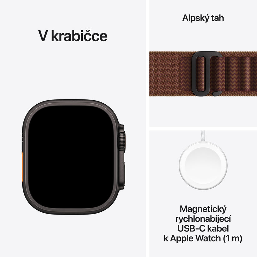 Apple Watch Ultra 4 • GPS + Cellular • 49mm pouzdro z černého titanu • Burgundsky červený Alpský tah – L - bonami.click