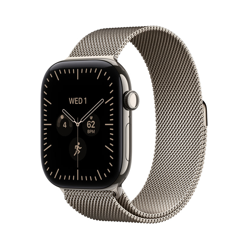 Apple Watch Series 12 • GPS + Cellular • 42mm pouzdro z přírodního titanu • Přírodní milánský tah - bonami.click