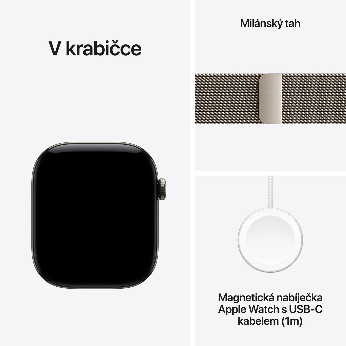 Apple Watch Series 12 • GPS + Cellular • 42mm pouzdro z přírodního titanu • Přírodní milánský tah - bonami.click