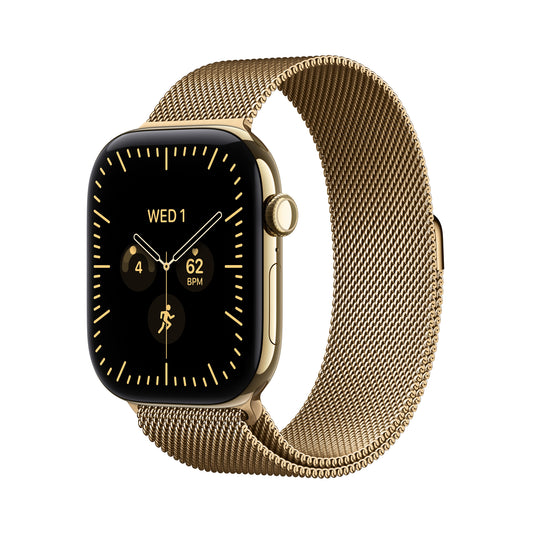 Apple Watch Series 12 • GPS + Cellular • 42mm pouzdro ze zářivě zlatého titanu • Zářivě zlatý milánský tah - bonami.click