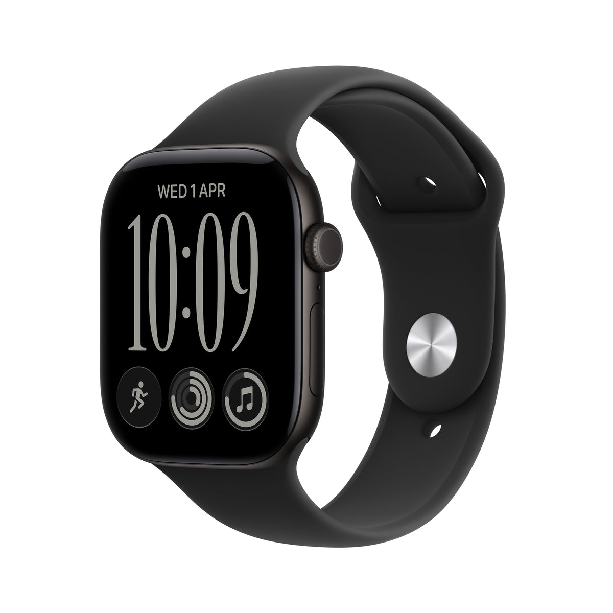 Apple Watch Series 12 • GPS • 46mm pouzdro z klavírně černého hliníku • Černý sportovní řemínek – S/M - bonami.click