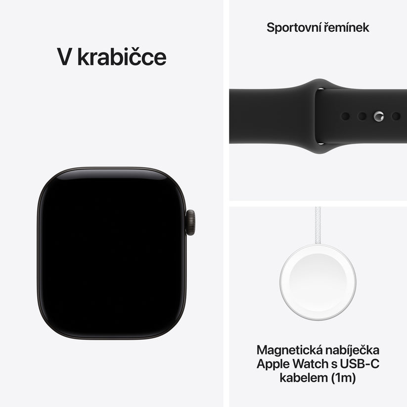 Apple Watch Series 12 • GPS • 46mm pouzdro z klavírně černého hliníku • Černý sportovní řemínek – S/M - bonami.click