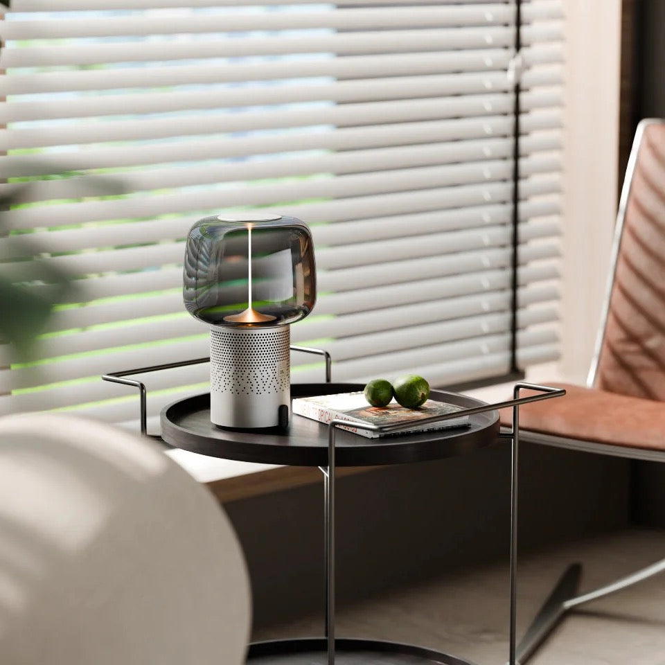 Designová lampa s reproduktorem Kooduu Serena Play - stříbrná