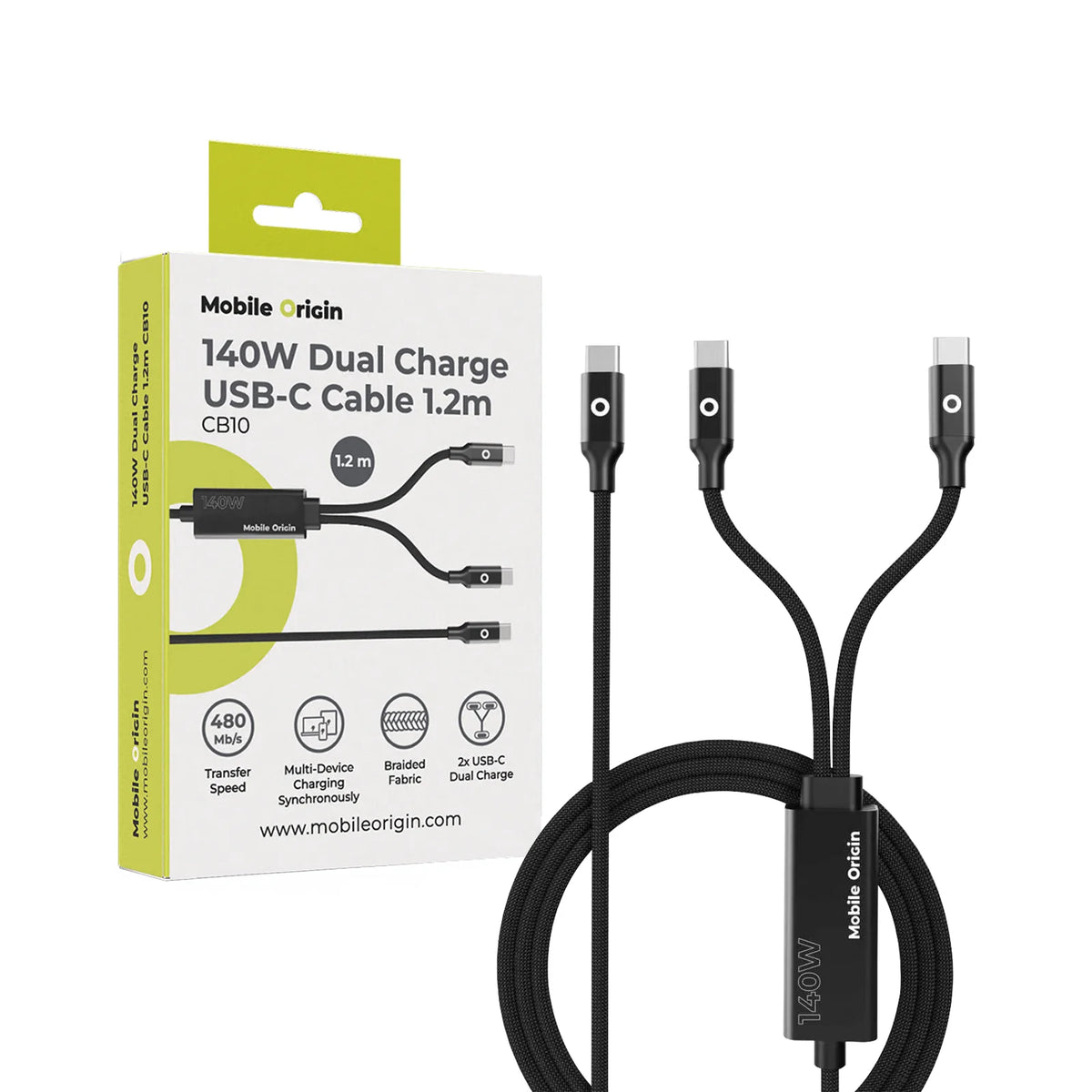 Kabel Mobile Origin Dvojitý nabíjecí kabel 140W CB10 USB-C (1,2m)