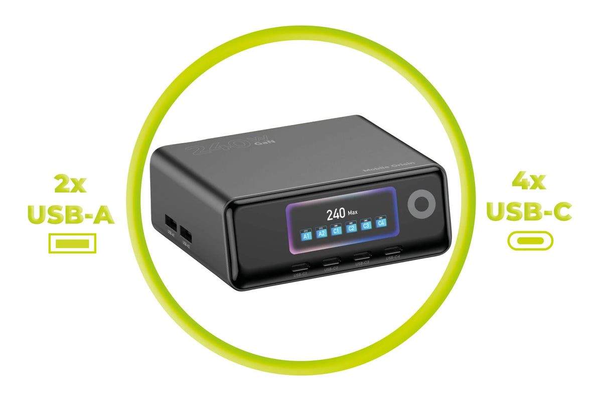 Nabíjecí stanice Mobile Origin GaN nabíjecí hub s displejem 240W PW39
