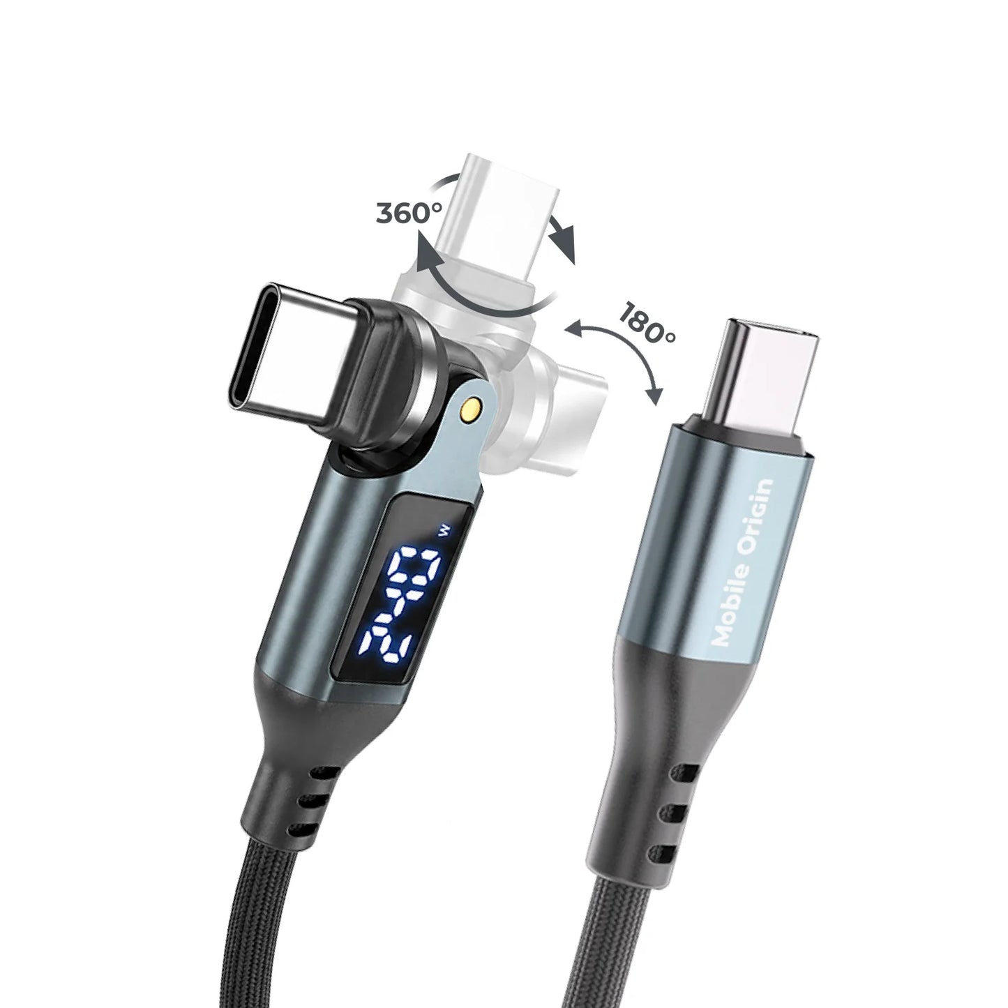 Kabel Mobile Origin Otočný USB-C kabel s displejem 540° 240 W (1m)
