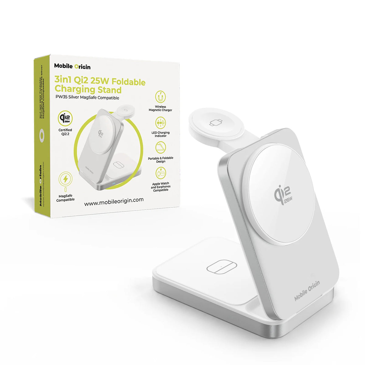 Skládací nabíjecí stojánek 3v1 Mobile Origin PW35 MagSafe Qi2 25W