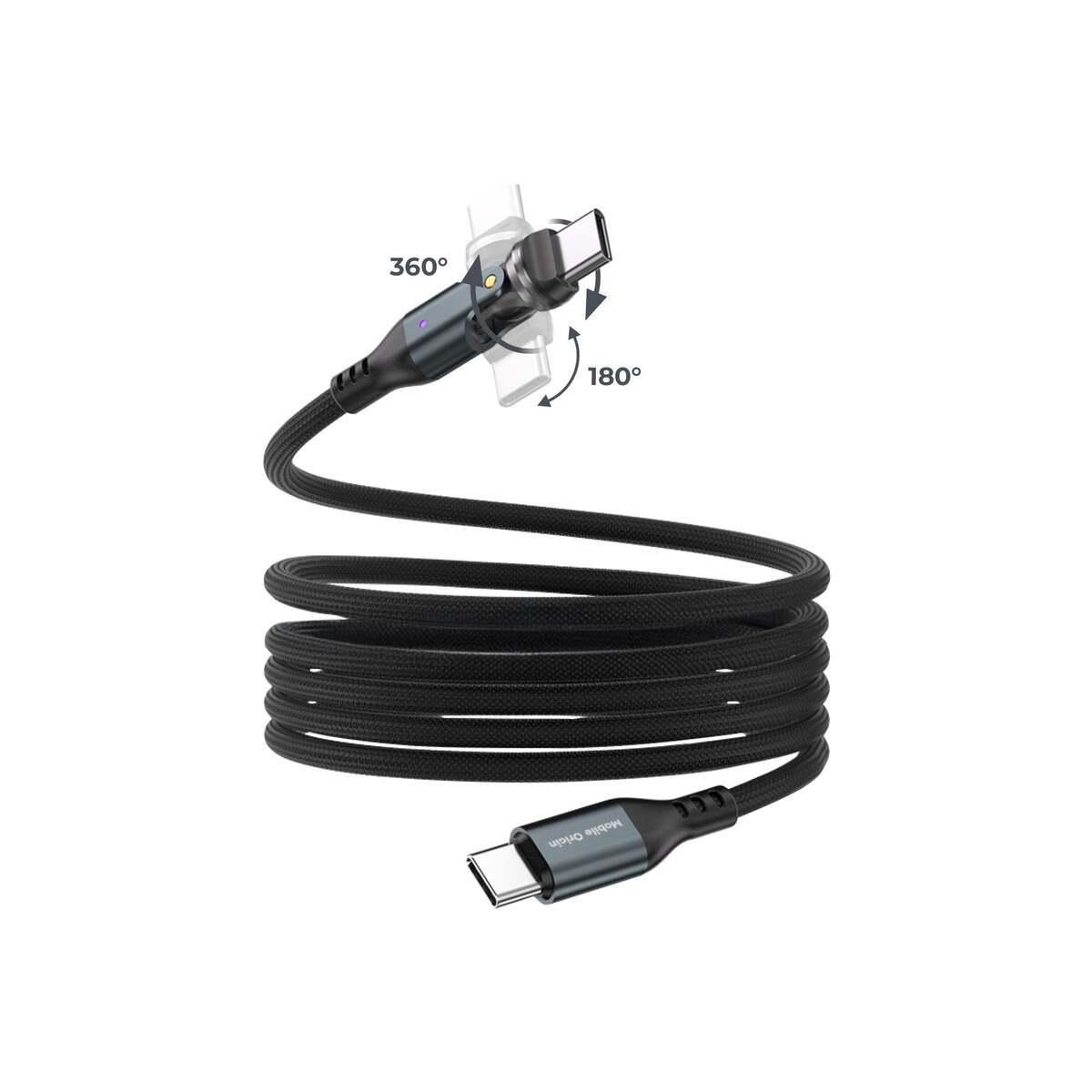 Magnetický otočný USB-C / USB-C kabel Mobile Origin CB14 240 W, 1 m – vesmírně šedý
