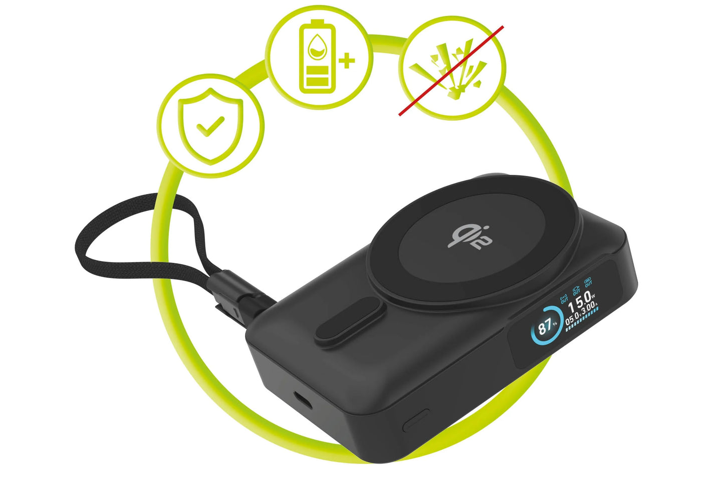 Powerbanka Mobile Origin s displejem Semi-solid PB19 10000mah Qi2 + USB-C kabel - černá