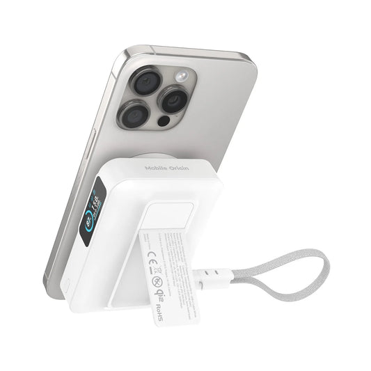 Powerbanka Mobile Origin s displejem Semi-solid PB19 10000mah Qi2 + USB-C kabel - bílá