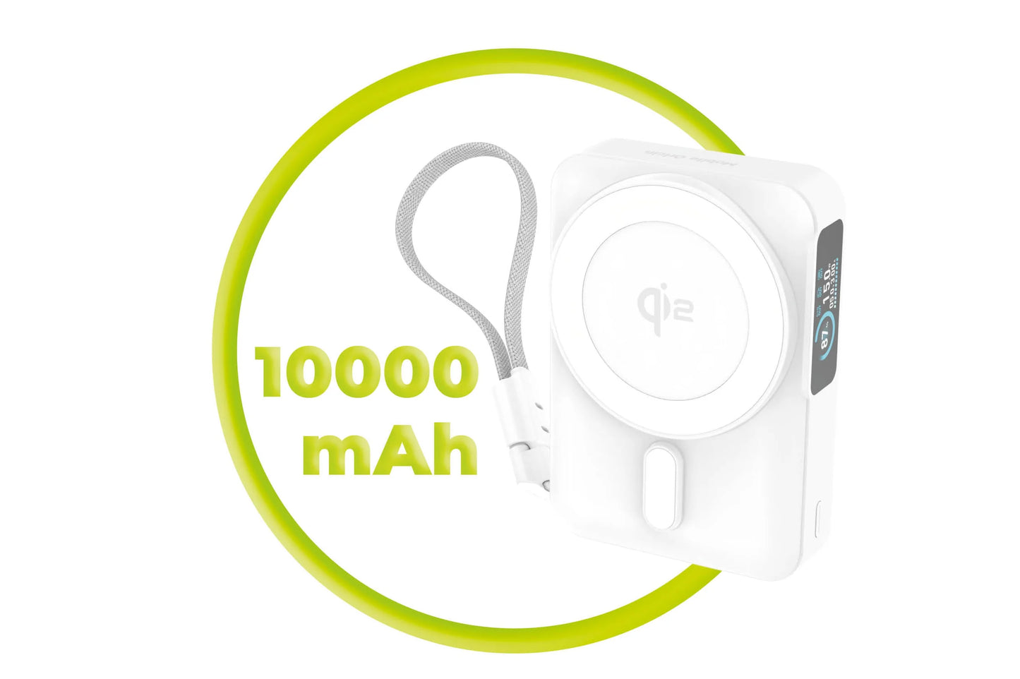 Powerbanka Mobile Origin s displejem Semi-solid PB19 10000mah Qi2 + USB-C kabel - bílá