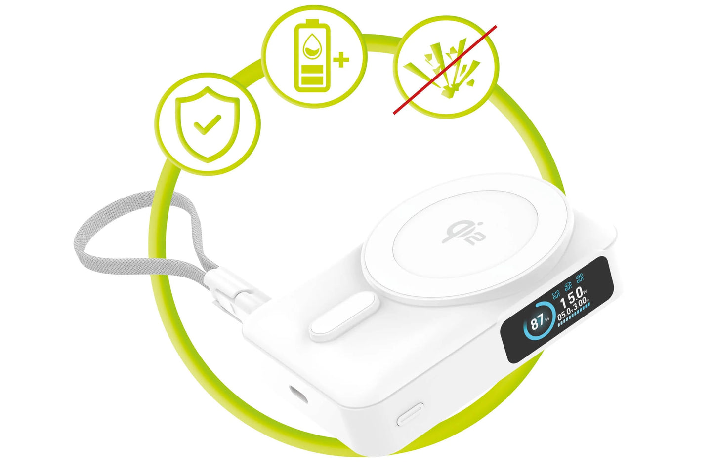 Powerbanka Mobile Origin s displejem Semi-solid PB19 10000mah Qi2 + USB-C kabel - bílá