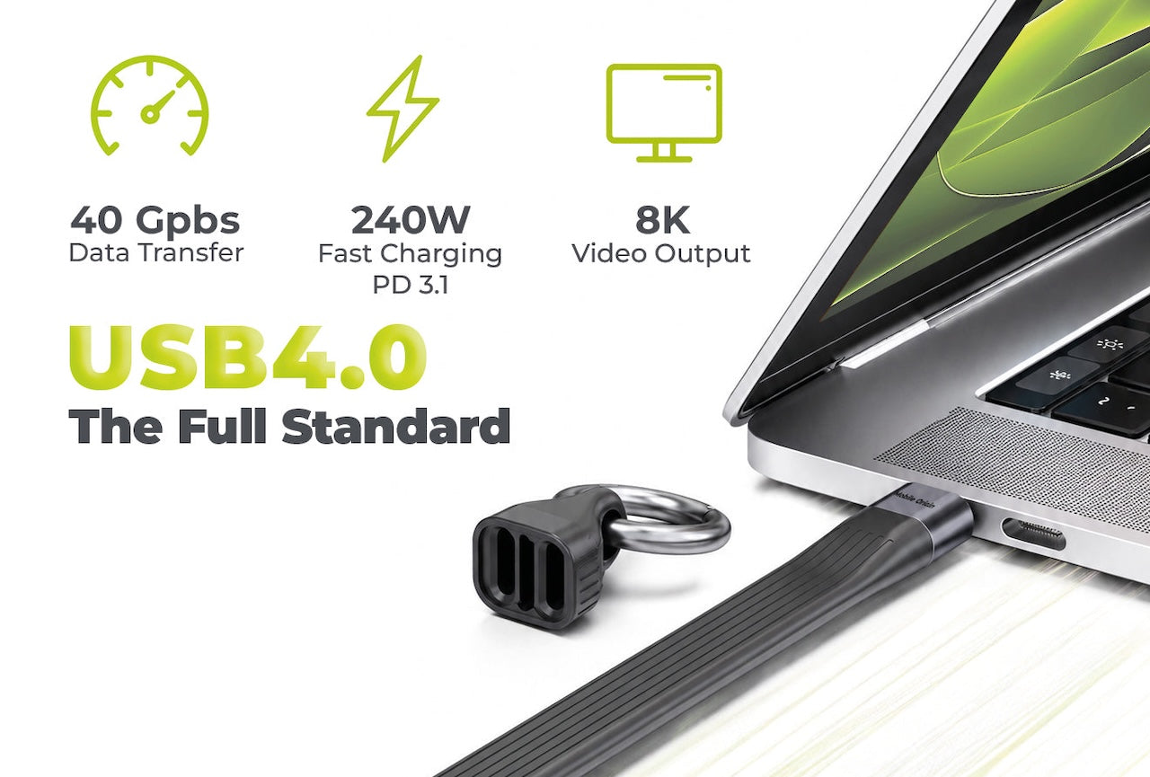 USB-C kabel s karabinou Mobile Origin CB17 240 W, 40 Gb/s, 8K – černý