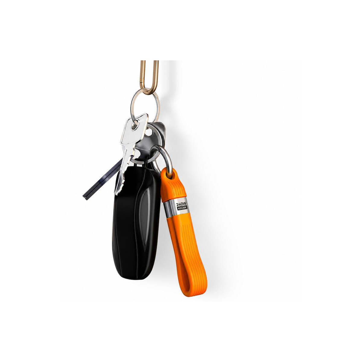 USB-C kabel s karabinou Mobile Origin CB17 240 W, 40 Gb/s, 8K – oranžový