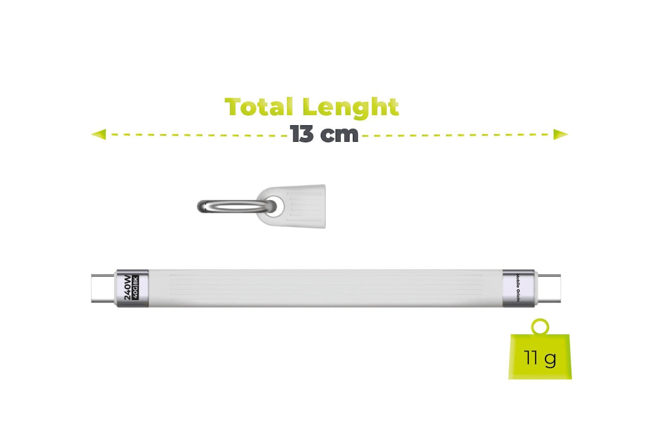 USB-C kabel s karabinou Mobile Origin CB17 240 W, 40 Gb/s, 8K – bílý
