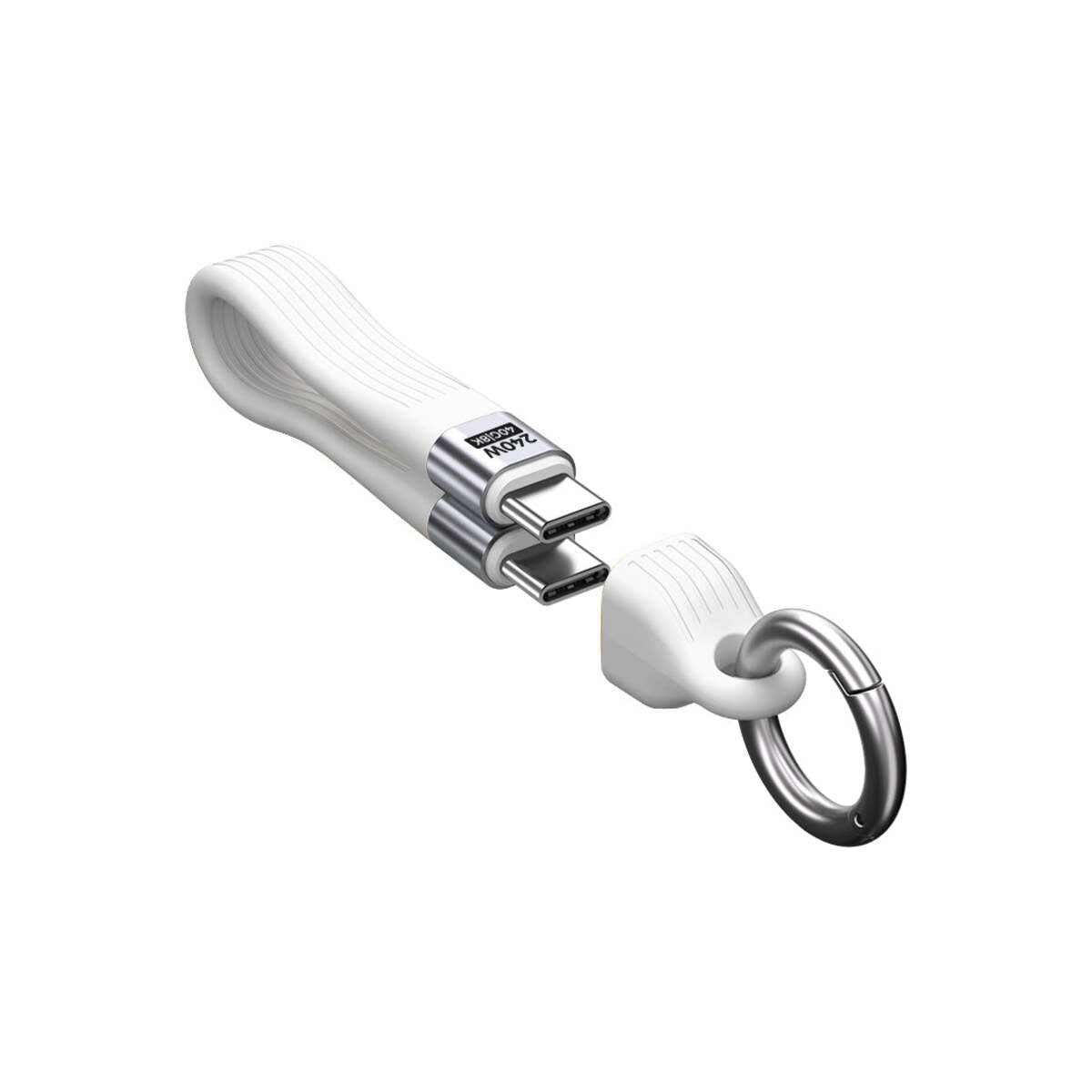 USB-C kabel s karabinou Mobile Origin CB17 240 W, 40 Gb/s, 8K – bílý