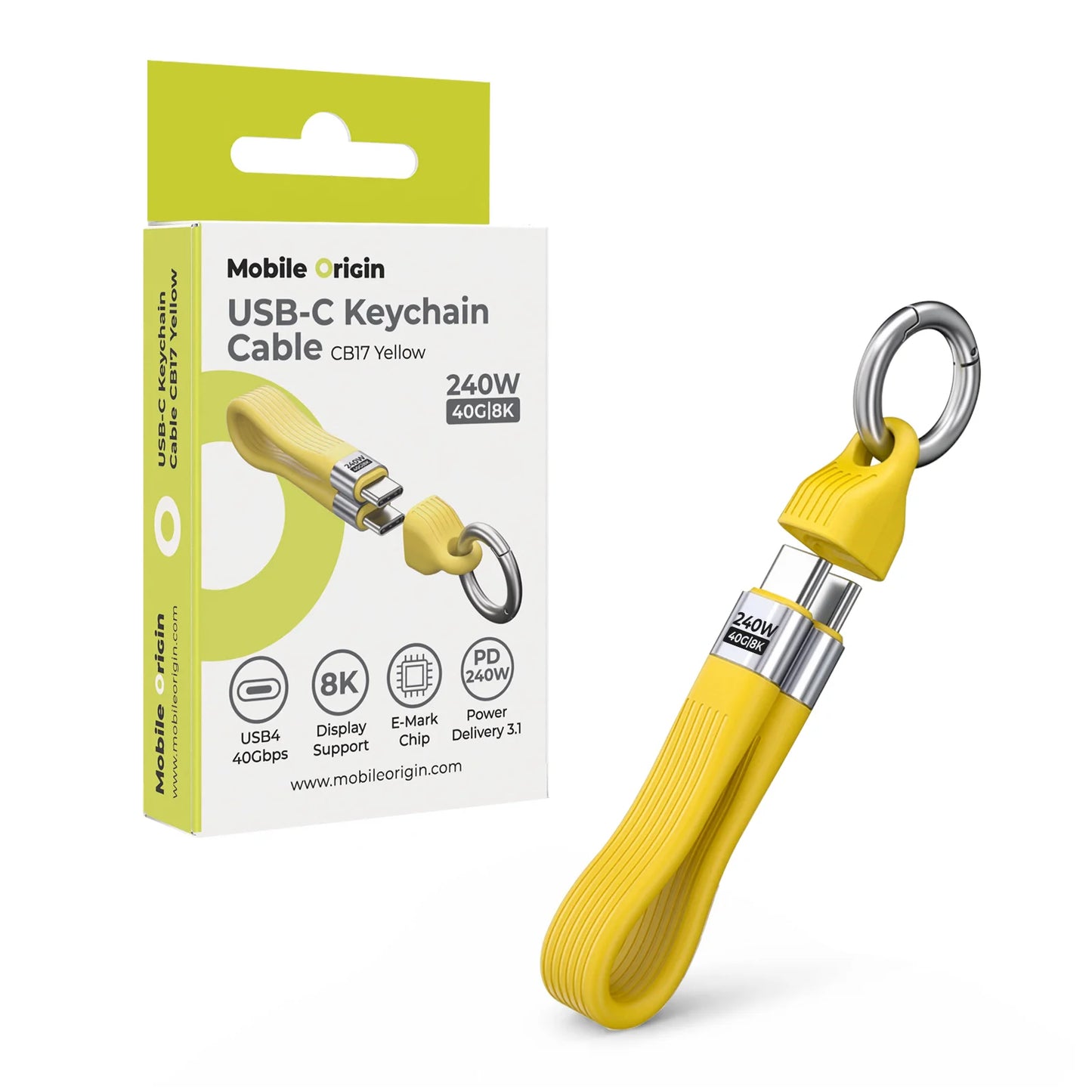 Klíčenka Mobile Origin Klíčenka s kabelem USB-C 240W 40Gbps 8K CB17 - žlutá
