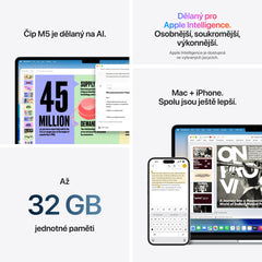 MacBook Air 13", Apple M5 čip, 10jádrové CPU, 10jádrové GPU, 24 GB, 512GB SSD, INT - blankytně modrá
