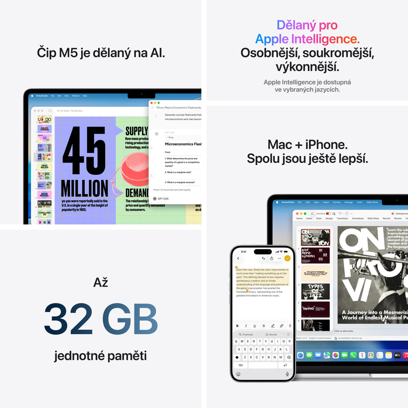 MacBook Aie 15", Apple M5 10jádrové CPU, 10jádrové GPU, 16 GB, 512GB SSD, INT klávesnice - temně inkoustová (otevřený) - bonami.click