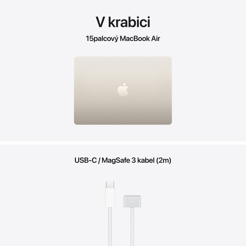 MacBook Air 15,3", Apple M5 10jádrové CPU, 10jádrové GPU, 16GB, 512GB SSD – hvězdně bílý