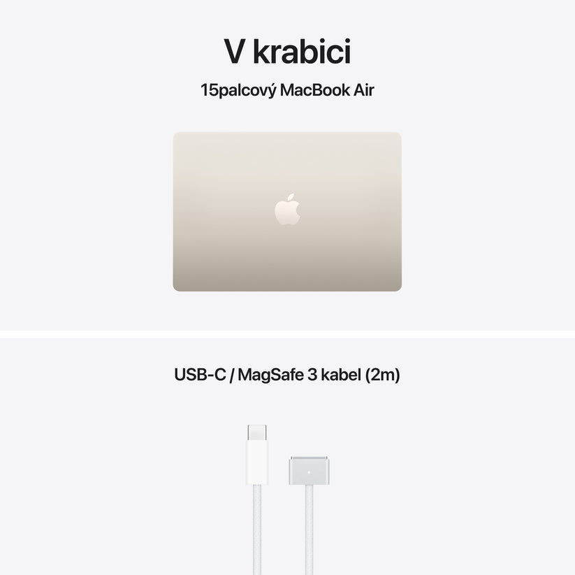 MacBook Air 15", Apple M5 čip, 10jádrové CPU, 10jádrové GPU, 24 GB, 2TB SSD, INT - hvězdně bílá