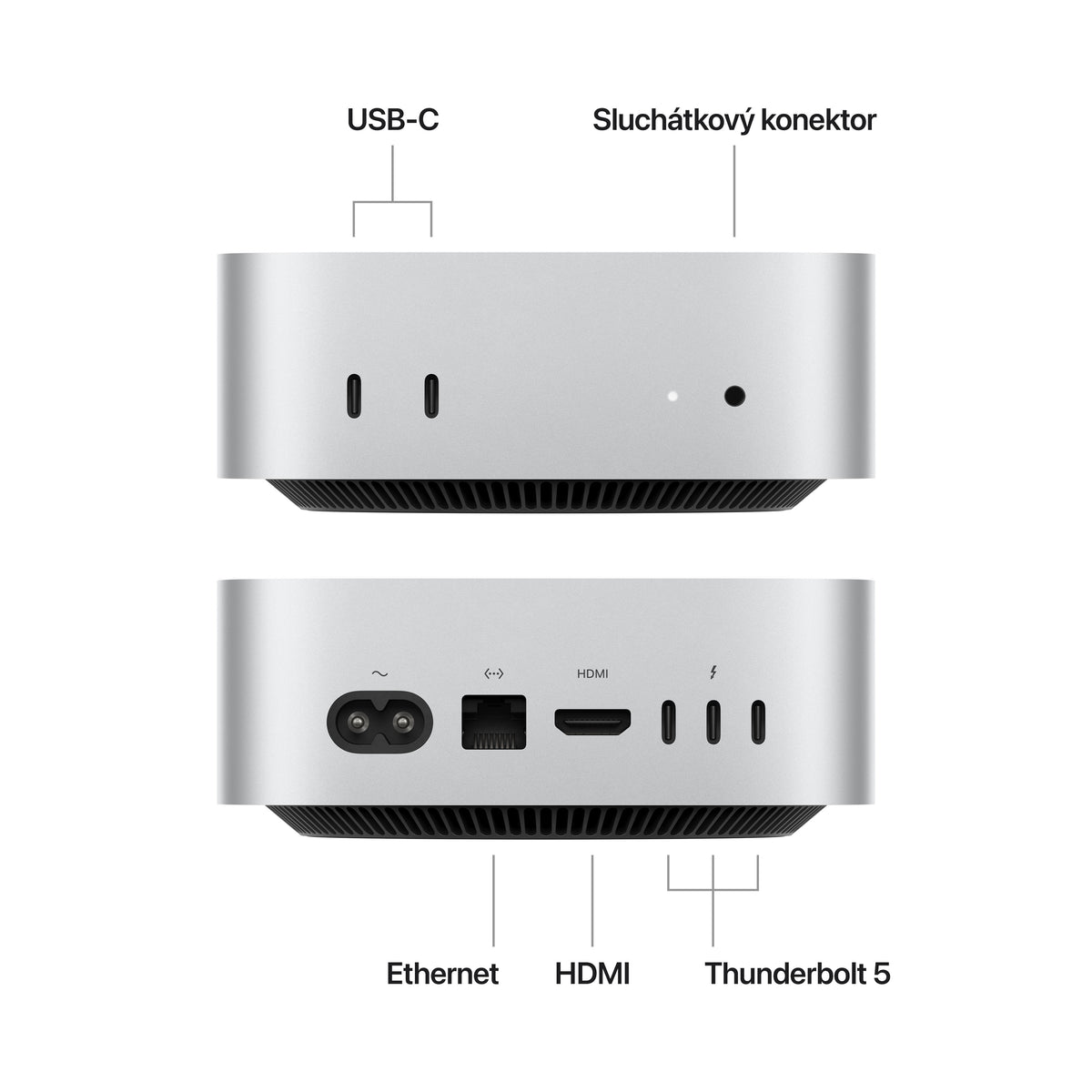Mac mini, Apple M4 10jádrové CPU, 10jádrové GPU, 16GB, 256GB SSD - stříbrný