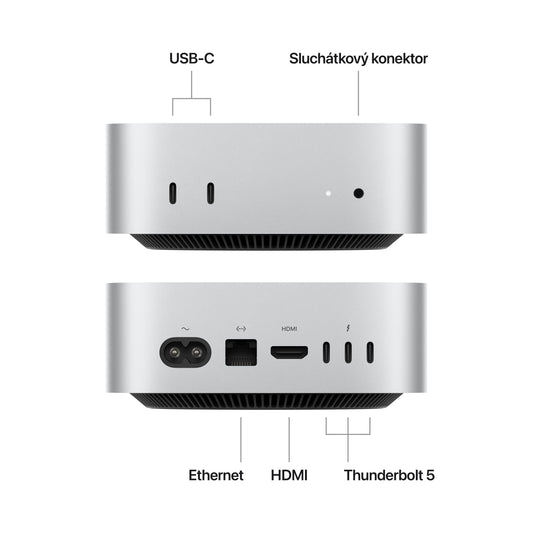 Mac mini, Apple M4 10jádrové CPU, 10jádrové GPU, 16GB, 256GB SSD - stříbrný