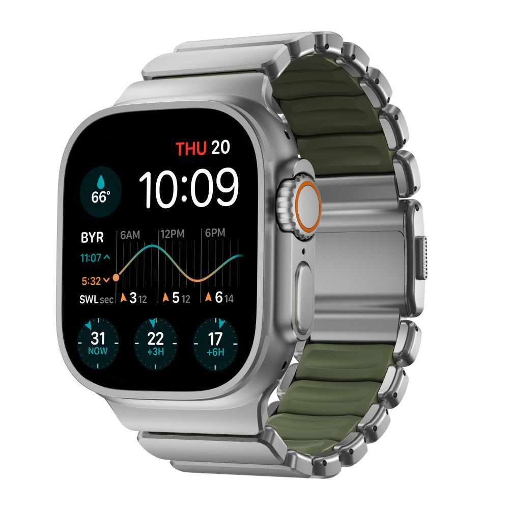 Hybridní řemínek pro Apple Watch 45/46/49 mm Nomad Stratos Band - titanový/zelený