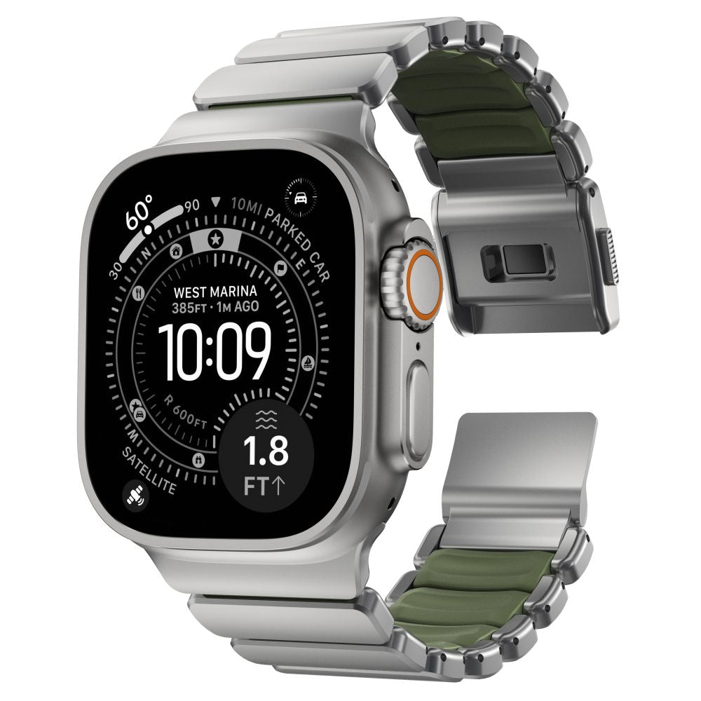 Hybridní řemínek pro Apple Watch 45/46/49 mm Nomad Stratos Band - titanový/zelený