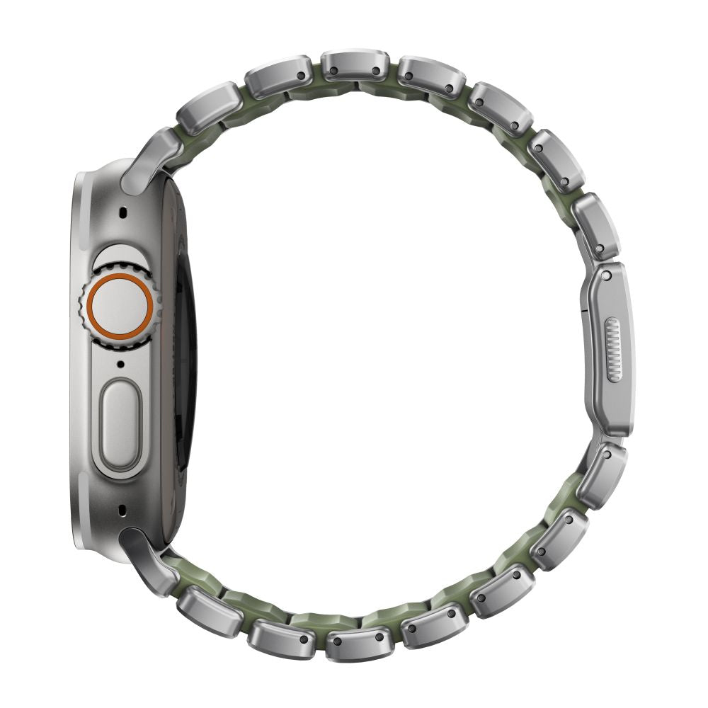Hybridní řemínek pro Apple Watch 45/46/49 mm Nomad Stratos Band - titanový/zelený
