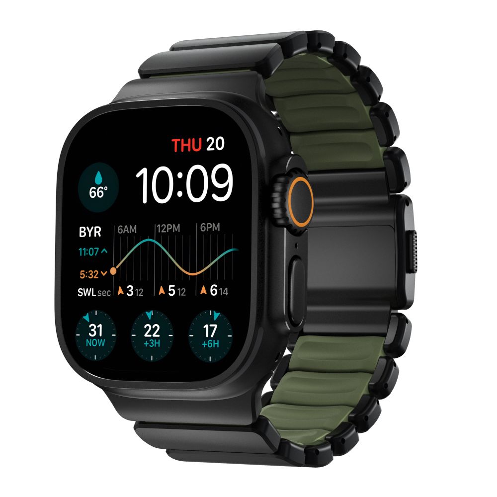 Hybridní řemínek pro Apple Watch 45/46/49 mm Nomad Stratos Band - černý/zelený