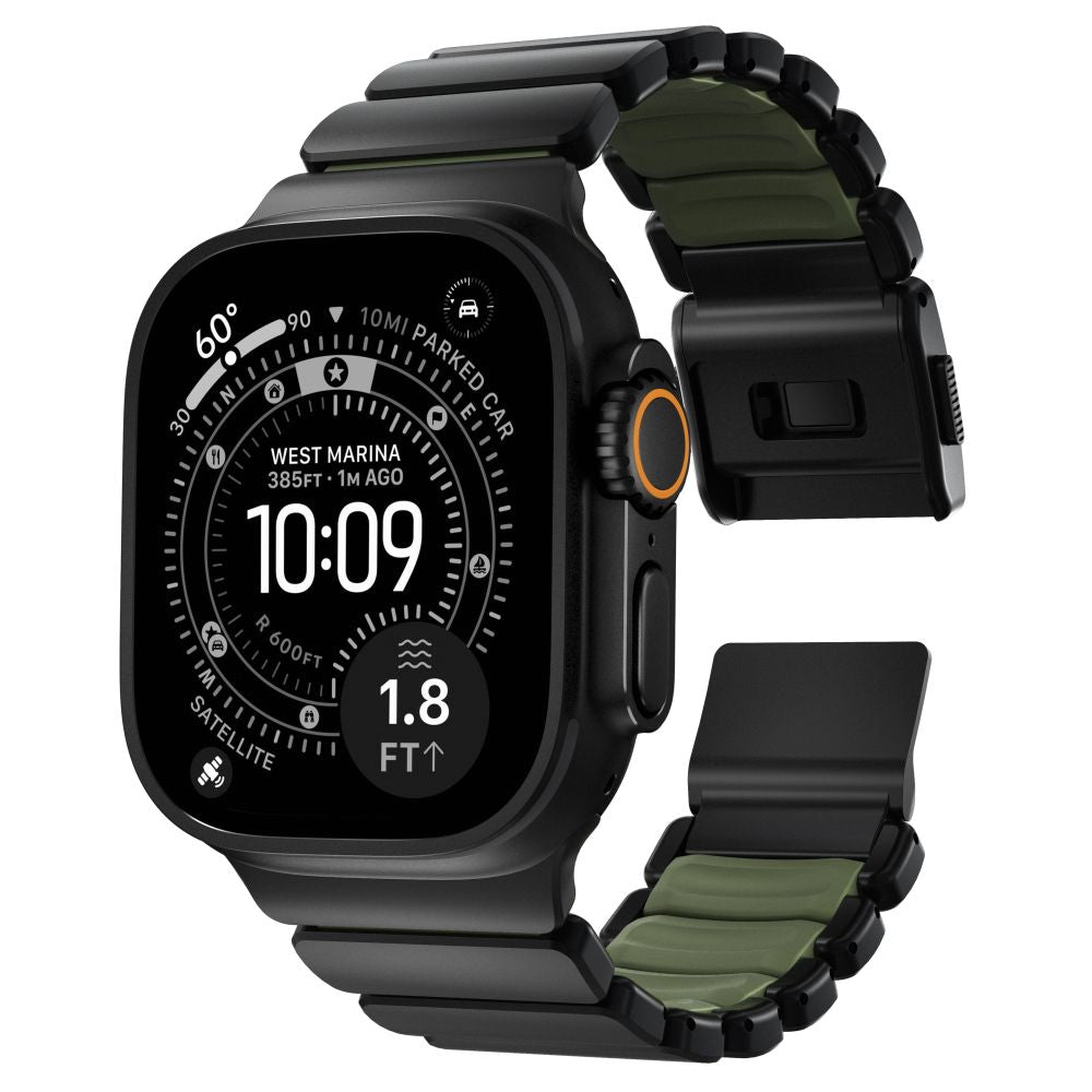 Hybridní řemínek pro Apple Watch 45/46/49 mm Nomad Stratos Band - černý/zelený