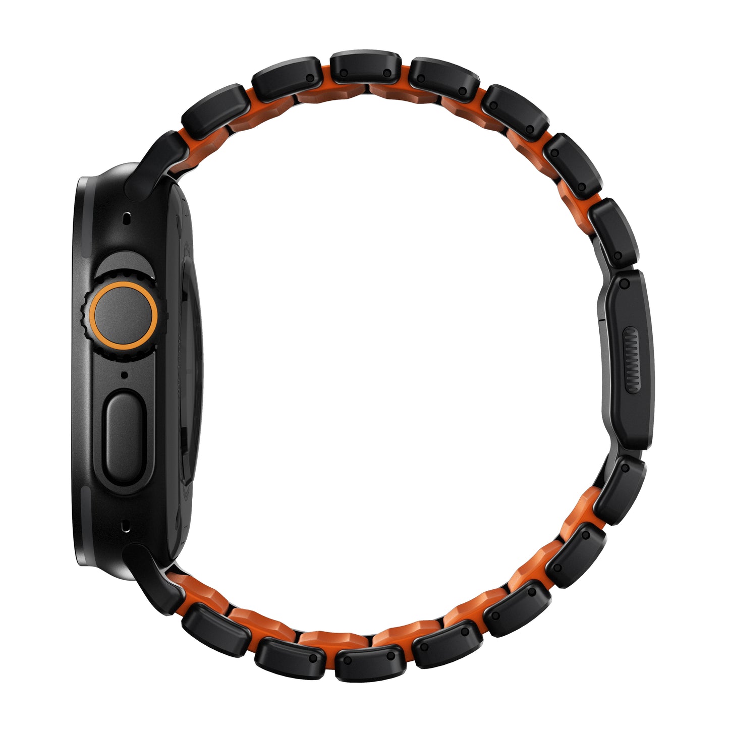 Řemínek pro Apple Watch 45/46/49mm Nomad Stratos Band Black Titanium Ultra FKM - černý/oranžový