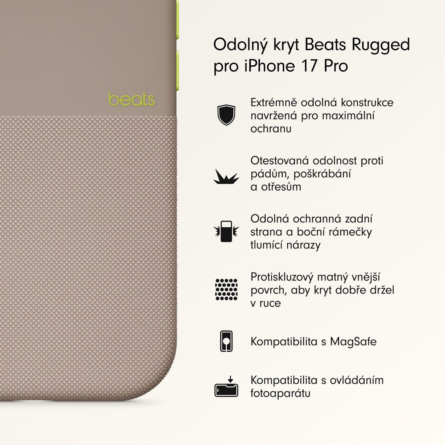 Odolný kryt pro iPhone 17 Pro Beats s MagSafe a ovladačem fotoaparátu - alpsky šedý - bonami.click