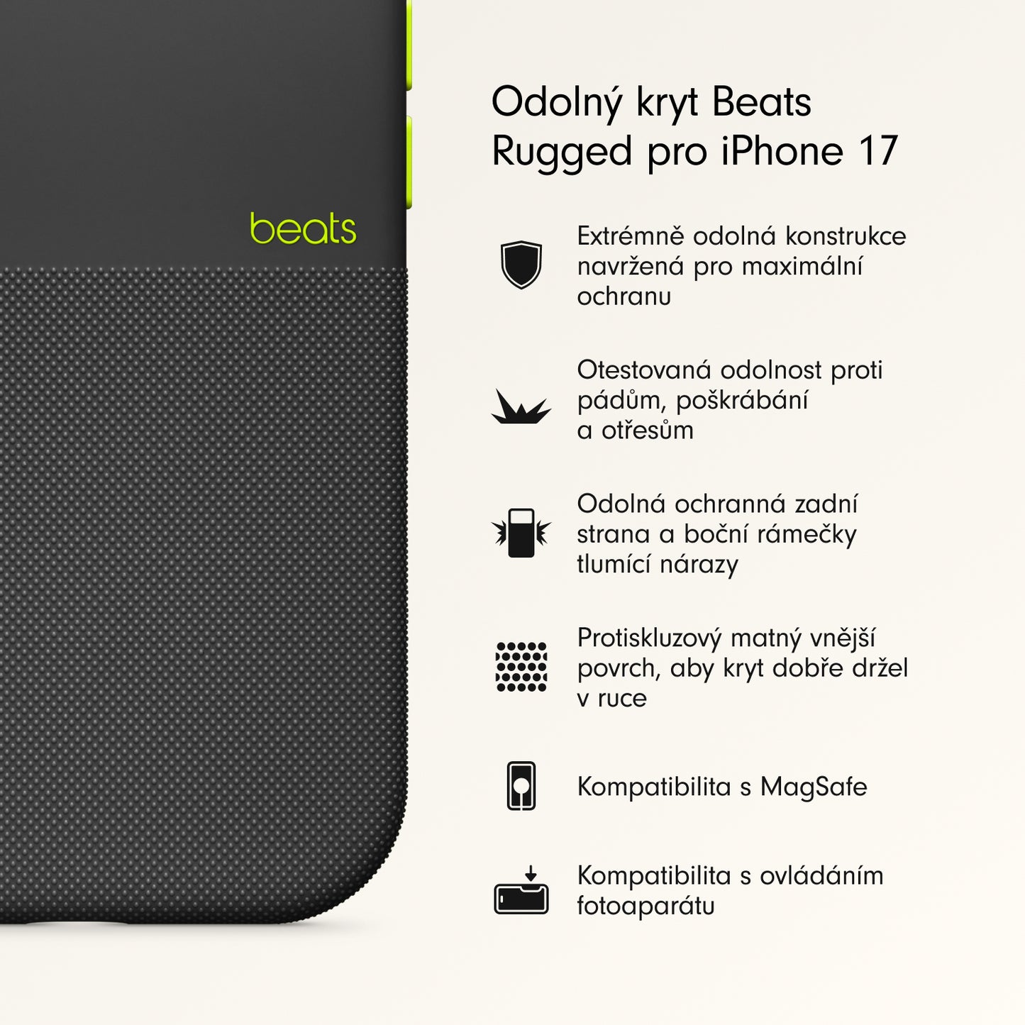 Odolný kryt pro iPhone 17 Beats s MagSafe a ovladačem fotoaparátu - everest černý - bonami.click