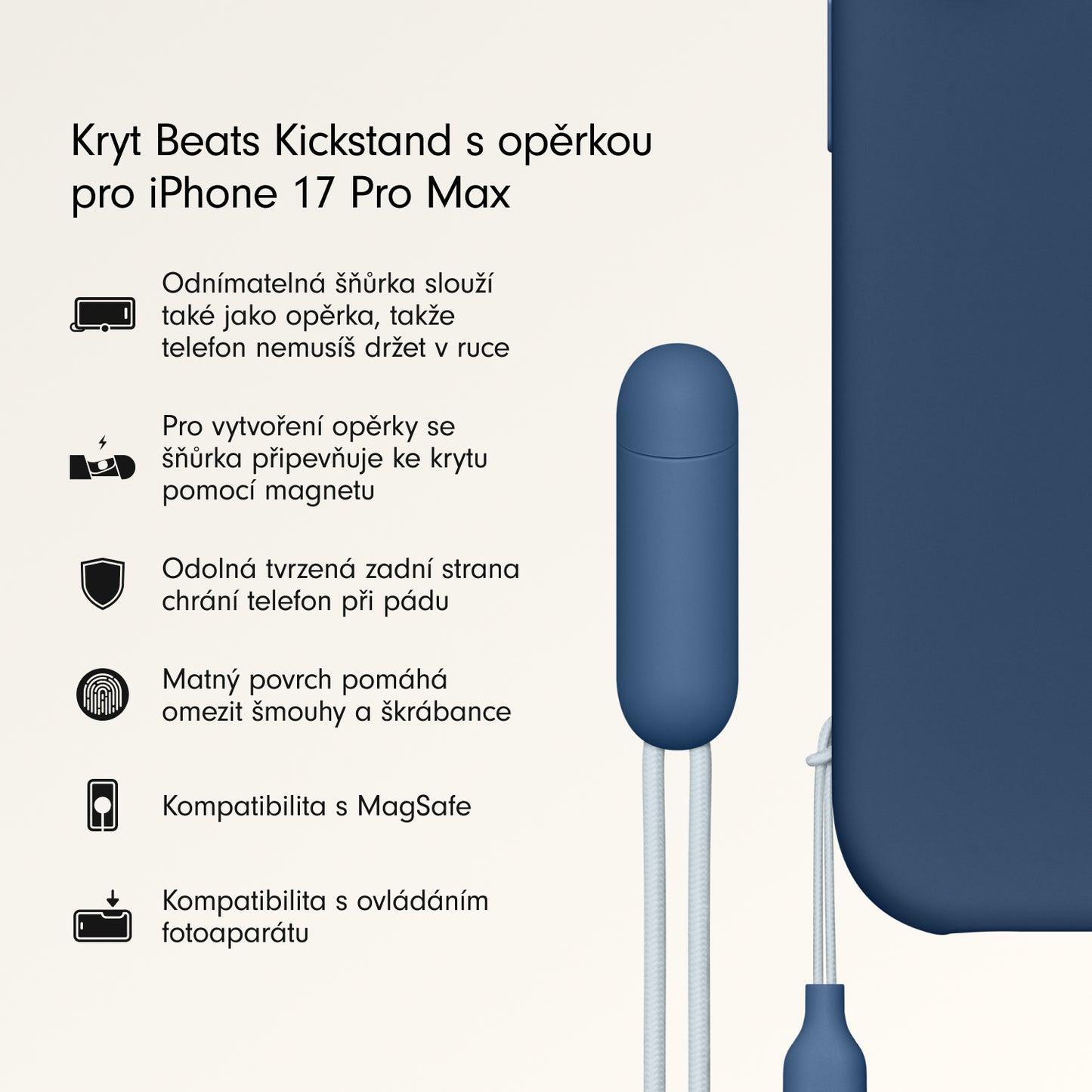 Kryt se stojánkem pro iPhone 17 Pro Max Beats s MagSafe a ovladačem fotoaparátu - hlubinně modrý - bonami.click