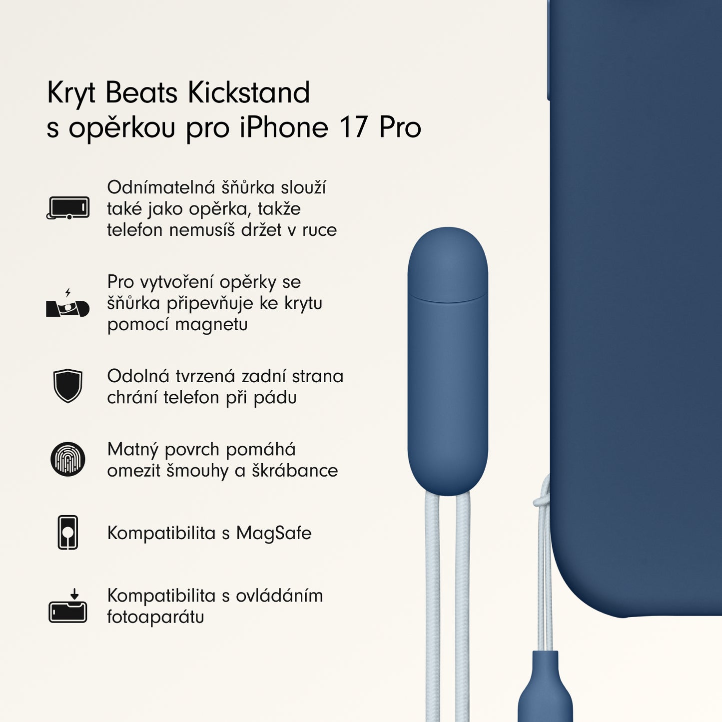 Kryt se stojánkem pro iPhone 17 Pro Beats s MagSafe a ovladačem fotoaparátu - hlubinně modrý - bonami.click