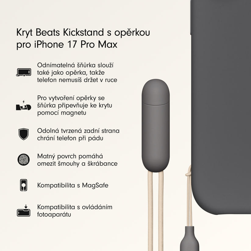Kryt se stojánkem pro iPhone 17 Pro Max Beats s MagSafe a ovladačem fotoaparátu - granitově šedý - bonami.click
