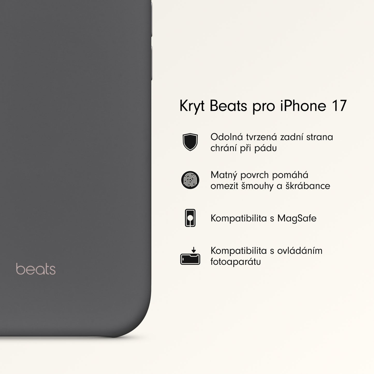 Kryt pro iPhone 17 Beats s MagSafe a ovladačem fotoaparátu - granitově šedý - bonami.click