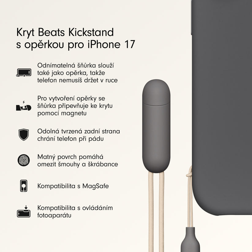 Kryt se stojánkem pro iPhone 17 Beats s MagSafe a ovladačem fotoaparátu - granitově šedý - bonami.click